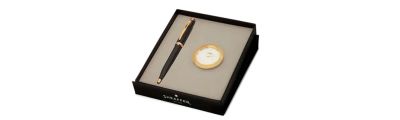 Sheaffer 100 Glossy Black Gold tone Ballpoint + Table Clock Giftset 